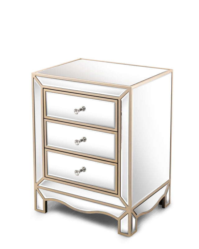 W 19.7" X D 15" X H 26" Champagne mirror three extraction cabinet, multifunctional bedside table