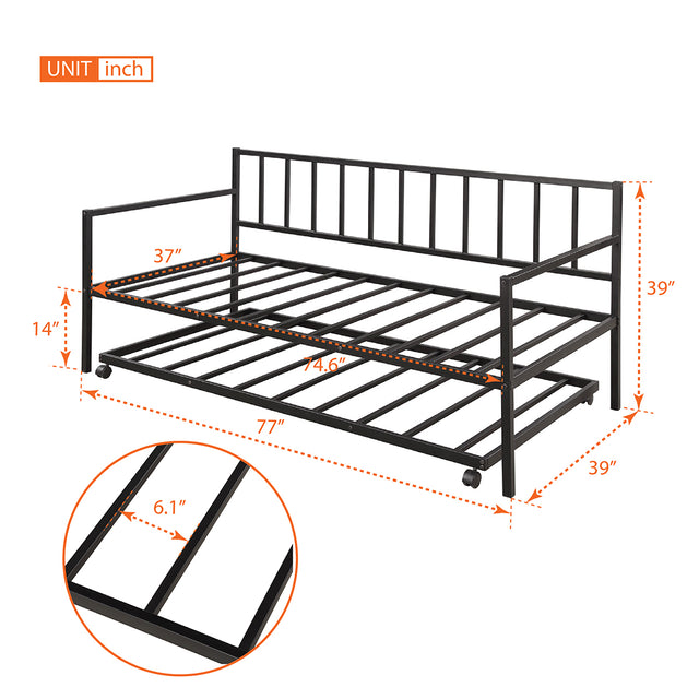 【Not allowed to sell to Walmart】Twin Daybed with Trundle Multifunctional Metal Lounge Daybed Frame for Living Room Guest Room