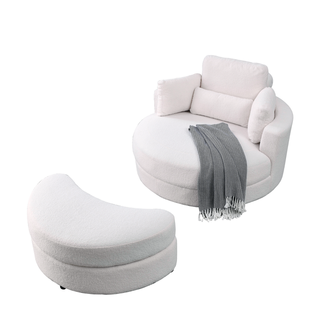 [Video] Welike Swivel Accent Barrel Modern Sofa Lounge Club Big Round Chair with Storage Ottoman Linen Fabric for Living Room Hotel with Pillows