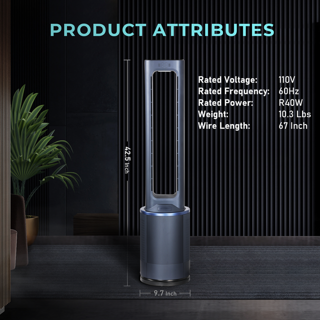 Simple Deluxe Sufficient Size Bladeless Fan, Standing Fan, Tower Fan, 12 Speeds Settings, 15Hour Timing Closure Bladeless Fan, Stylish And Modern Fan, Low Noise, 42 Inches, Blue
