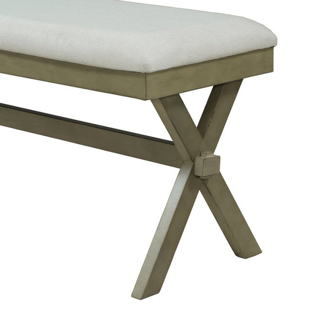 TOPMAX Farmhouse Rustic Wood Kitchen Upholstered  Dining Bench,Gray Green
