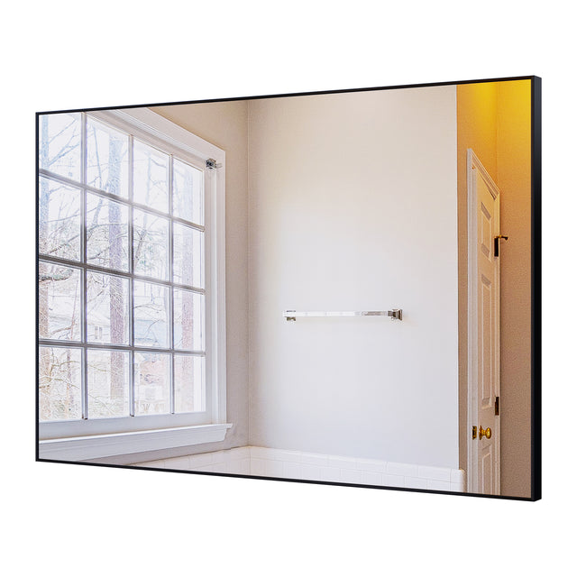 36x24 inches Modern Black Bathroom Mirror with Aluminum Frame Vertical or Horizontal Hanging Decorative Wall Mirrors for Living Room Bedroom