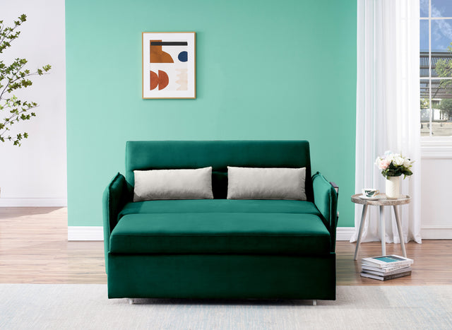 2120 Sofa Pull Out Bed Included Two Pillows 54" Green Velvet Sofa for Small Spaces