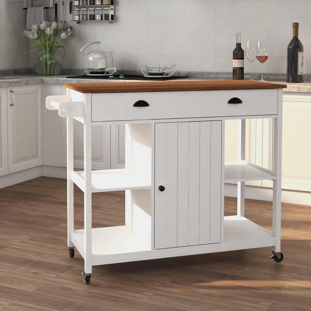 With Adjustable Shelf and Towel Bar, Lockable Wheels Kitchen Island