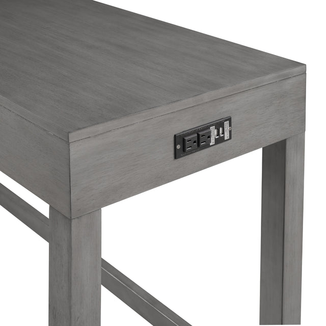 TOPMAX 4-Piece Counter Height Table Set with Socket and Fabric Padded Stools, Gray