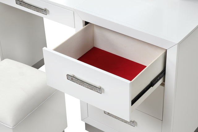 Coco King 6 Pc Vanity LED Bedroom Set made with Wood in Milky White