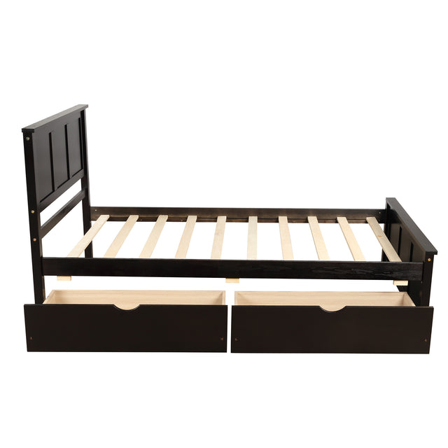 Platform Storage Bed, 2 drawers with wheels, Twin Size Frame, Espresso (New SKU：WF283062AAP)