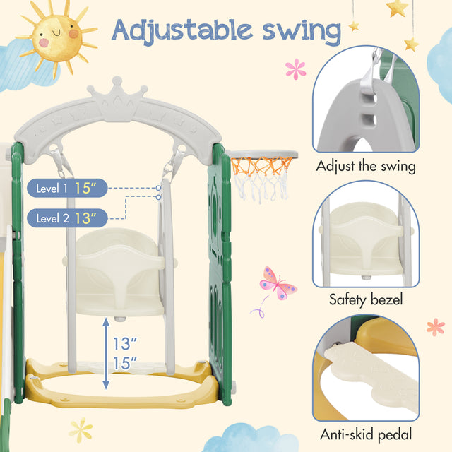 Toddler Slide and Swing Set 5 in 1, Kids Playground Climber Slide Playset with Basketball Hoop Freestanding Combination for Babies Indoor & Outdoor