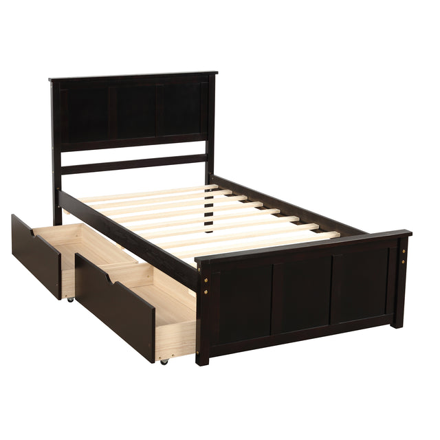 Platform Storage Bed, 2 drawers with wheels, Twin Size Frame, Espresso (New SKU：WF283062AAP)