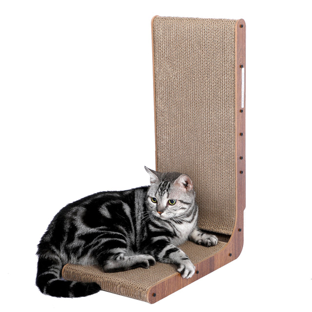 Fluffydream Cat Scratcher with Cat Toys Ball Track, Build-in Ball, L-Shaped Scratcher, Cardboard Lounge Bed, Stable and Durable, Furniture Protector, Reversible