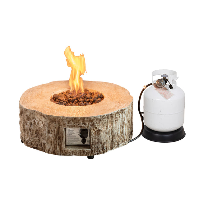 28'' Ore Powder 30,000 BTU Exterior Faux Stone Propane Fire Pit with Water Proof Cover and Lava Rock