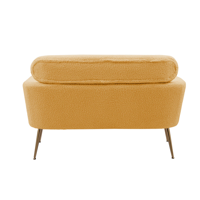 51"W Modern Boucle Loveseat Small Sofa Small Mini Room Couch Two-Seater Sofa With 2 Throw Pillows Gold Metal Legs for Small Space Office Studio Apartment Bedroom, Yellow Boucle