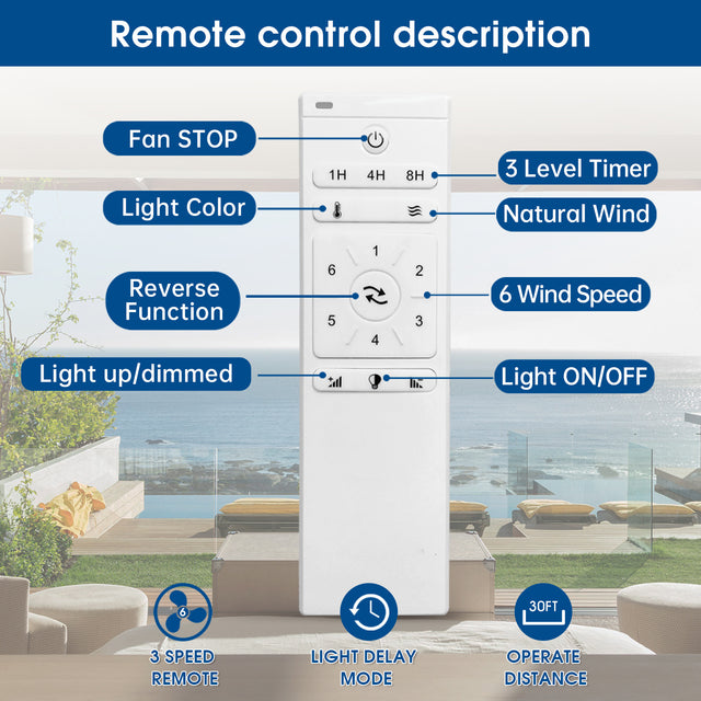 Low Profile Ceiling Fan DC 3 Carved Wood Fan Blade Noiseless Reversible Motor Remote Control Without Light