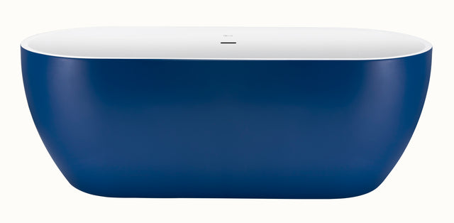59" 100% Acrylic Freestanding Bathtub，Contemporary Soaking Tub，white inside and blue outside
