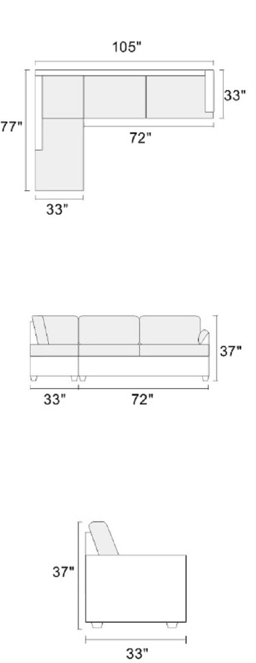 Living Room Furniture Grey Cushion Sectional w Ottoman Linen Like Fabric Sofa Chaise