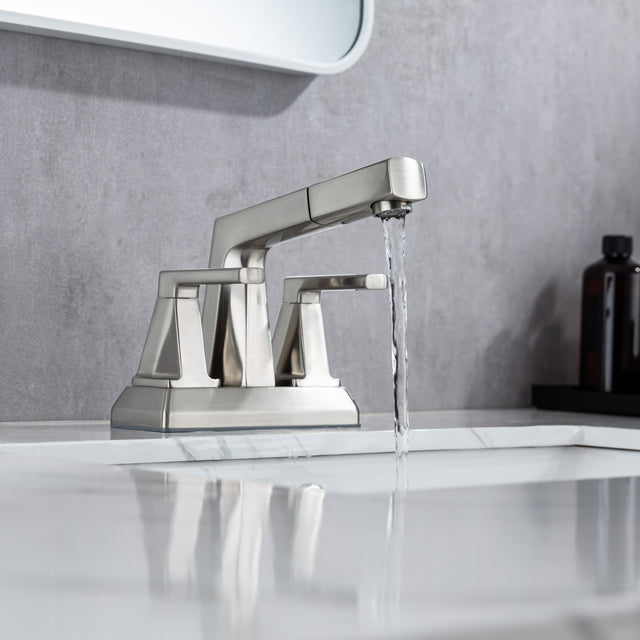 2 Handle Centerset Bathroom Sink Faucet  3 Hole with Pull Out Sprayer, 4 Inch Lavatory Faucet, Modern Vanity Faucet, Mixer Tap for Hot and Cold Water
