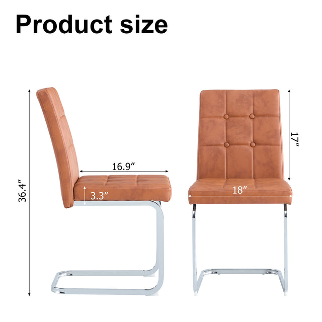 Glass Dining Table, Dining Chair set, 4 Brown Embedded Button Dining Chairs and 1 Dining Table .Table Size 51" W x 31"D x 30" H