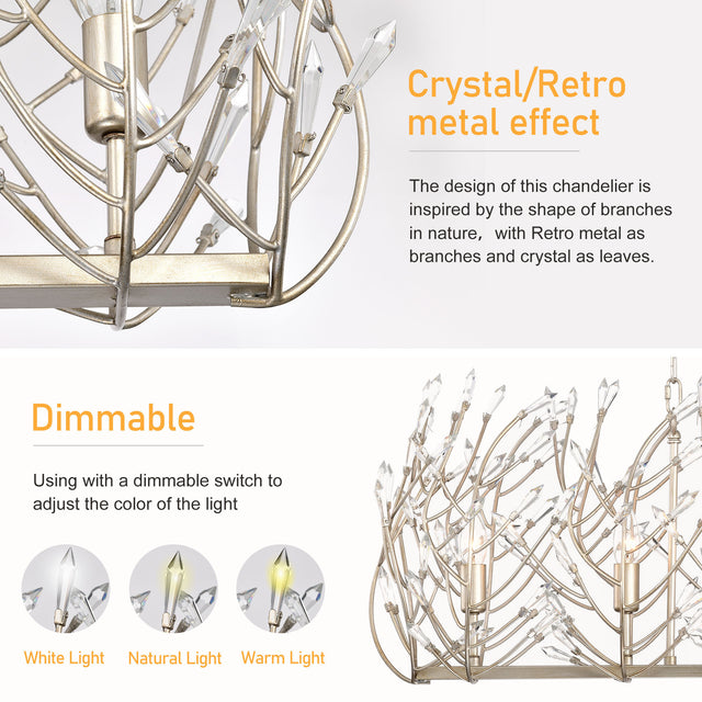 Transitional Crystal Chandelier Ceiling Light 5 lights  ，silver Pendant light Fixture for dining room, kitchen island, office, hotel, living room，Dimmable，UL listed，36W * 13L *46H