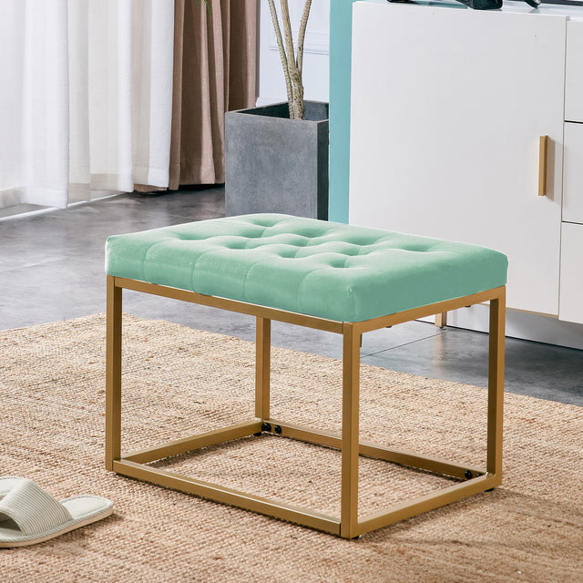 Velvet Shoe Changing Stool,Light green Footstool, Square Vanity Chair, Sofa Stool,Makup Stool .Vanity Seat ,Rest Stool. Piano Bench.Suitable for Clothes Shop,Living Room, Porch, Fitting Room Bedroom