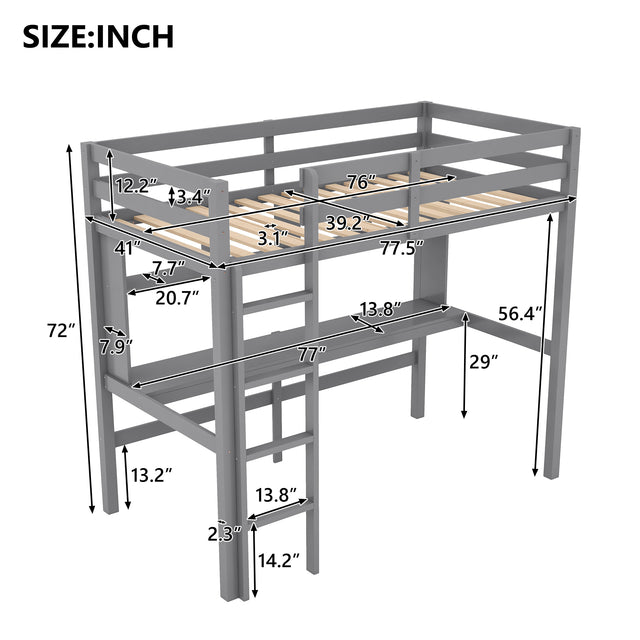 Twin Size Loft Bed with Convenient Desk, Shelves, and Ladder, White(Similar SKU:SM001302AAE)