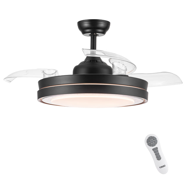42 In. Intergrated LED Retractable Ceiling Fan with Black Shade Frame