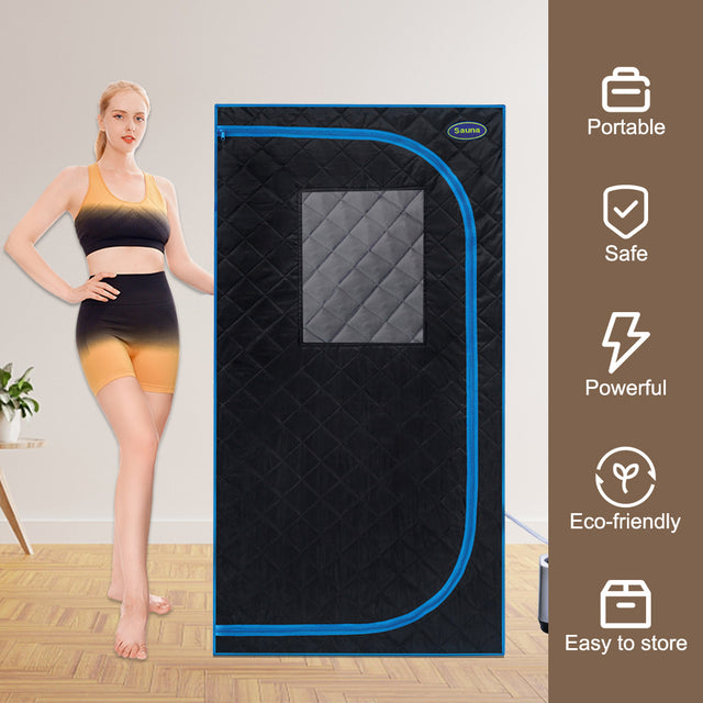 Portable Black Full Size Steam Sauna tent–Personal Home Spa, with Steam Generator, Remote Control, Foldable Chair, PVC pipes. Easy to Install,fast heating, with FCC & UL Certification.
