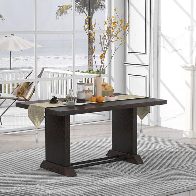 TREXM Farmhouse Wood Dining Table with Iron Pipes for 6 Person for Kitchen Dining Room (Espresso)