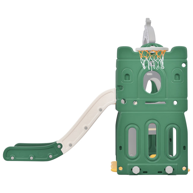 Toddler Slide and Swing Set 5 in 1, Kids Playground Climber Slide Playset with Basketball Hoop Freestanding Combination for Babies Indoor & Outdoor