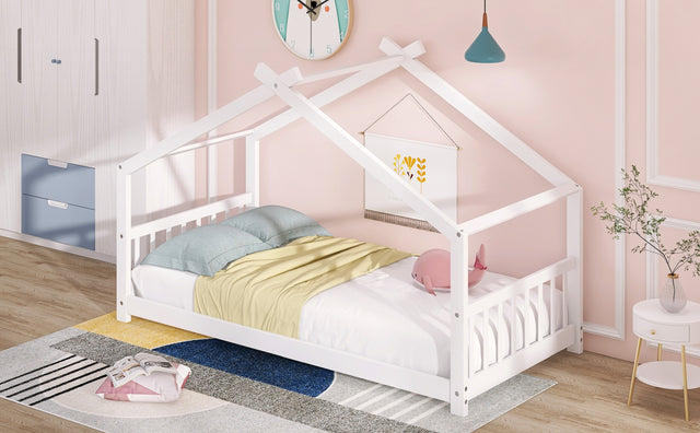 Twin Size House Bed Wood Bed, White