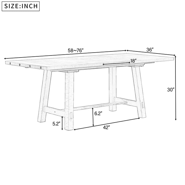 TREXM Retro Style Rectangular Dining Table Wood Extendable Dining Table with 18" Leaf, Seats up to 8 (Gray)
