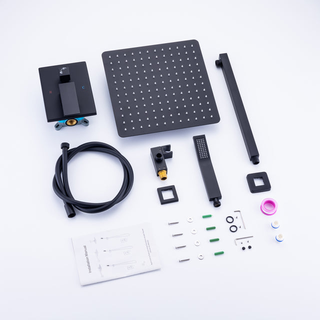 Rainfall 10 inch Shower System Bathroom Luxury Rain Mixer Silver Shower Combo Set Wall Mounted Shower Head Systems with High Pressure Head Hand Held Square Shower Head Polished Chrome Rough-in Valve