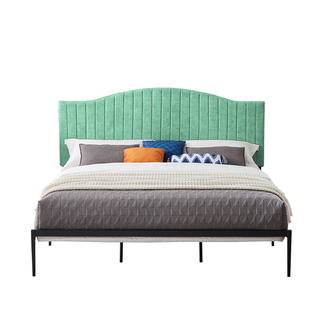 B111 King bed Beautiful line stripe cushion headboard  Strong iron frame with high temperature paint