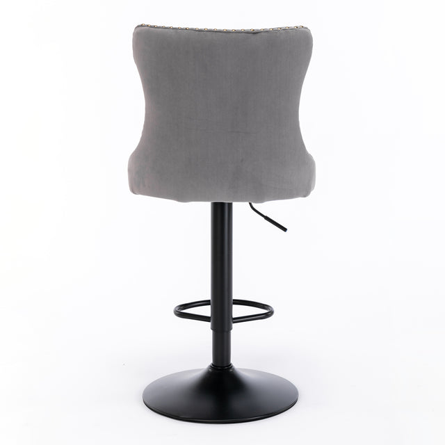 A&A Furniture,Swivel Velvet Barstools Adjusatble Seat Height from 25-33 Inch, Modern Upholstered Bar Stools with Backs Comfortable Tufted for Home Pub and Kitchen Island（Gray,Set of 2）