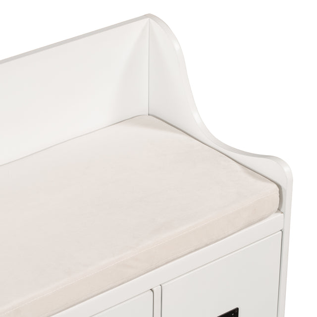 TREXM Movable Cushion Storage Bench with Drawers and Backrest for Entryway and Living Room(White)