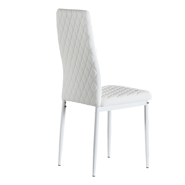 White modern minimalist dining chair fireproof leather sprayed metal pipe diamond grid pattern restaurant home conference chair set of 4