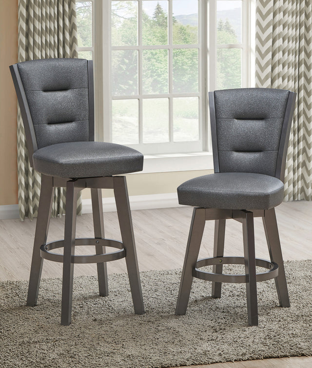 29" Seat Height Glitter Grey Faux Leather Bar Chairs, Set of 2