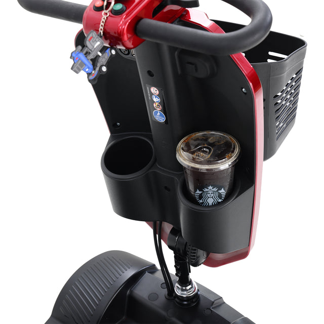 MAX PLUS RED W429S00020  4 Wheels Outdoor Compact Mobility Scooter with 2pcs*20AH Lead acid Battery, 16 Miles, Cuo Holders & USB charger Port