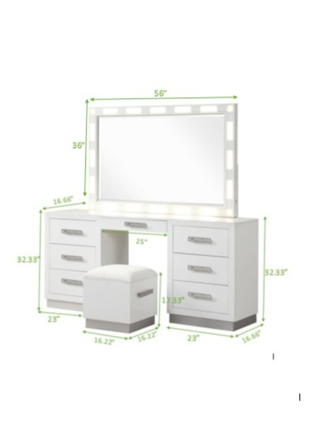 Coco Queen 5-N Pc Vanity LED Bedroom Set with Wood in Milky White