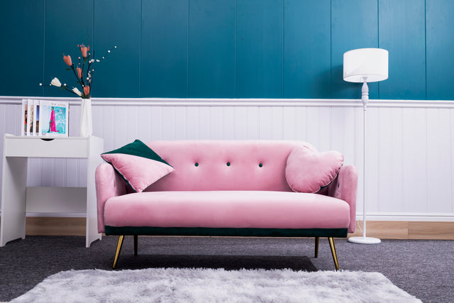 2156 sofa includes 2 pillows 58" pink velvet sofa for small spaces