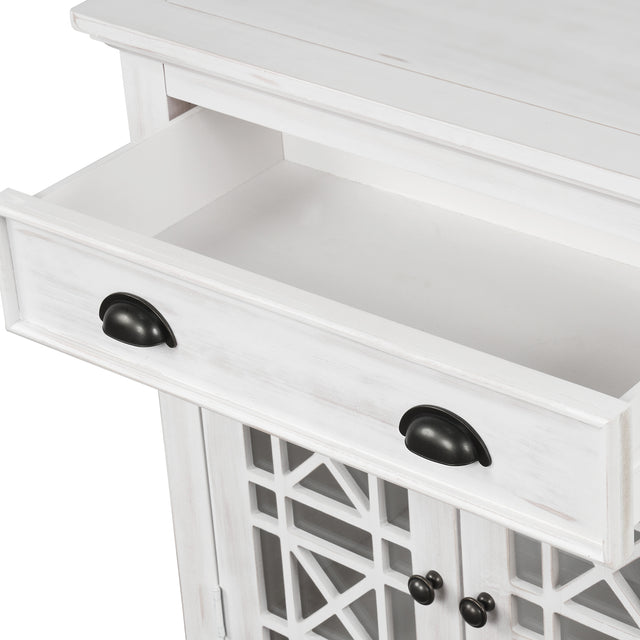 TREXM Retro Storage Cabinet wih Doors and Big Wood Drawer, Home Office Furniture Storage Chest, Vintage White