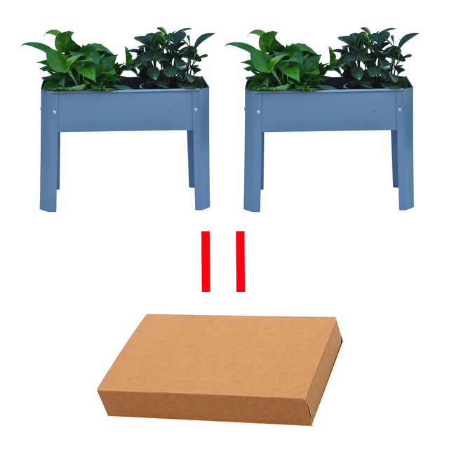 Elevated garden bed, metal elevated outdoor flowerpot box, suitable for backyard and terrace, large flowerpot, suitable for vegetable and flower(Grey*2）