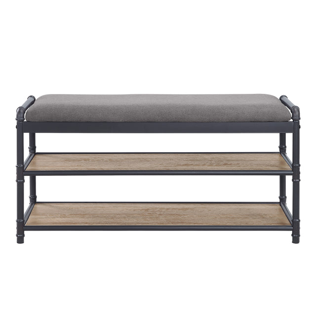 ACME Brantley Shoe Rack in Gray Fabric, Oak & Sandy Black Finish AC00755