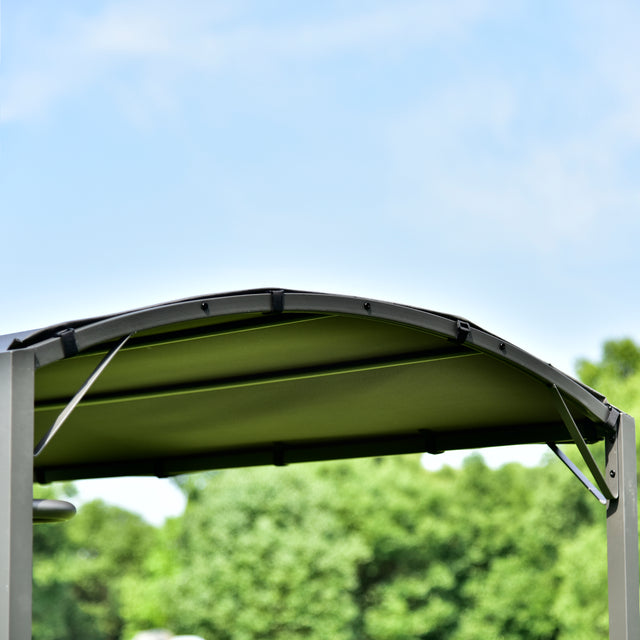 TOPMAX Outdoor 7Ft.Wx4.5Ft.L Iron Double Tiered Backyard Patio BBQ Grill Gazebo with Side Awning, Bar Counters and Hooks, Gray