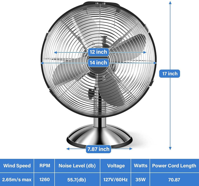Simple Deluxe 12 Inch Stand Fan, Horizontal Ocillation 75°, 3 Settings Speeds, Low Noise, Quality Made Durable Fan, High Velocity, Heavy Duty Metal For Industrial, Commercial, Residential, Silver