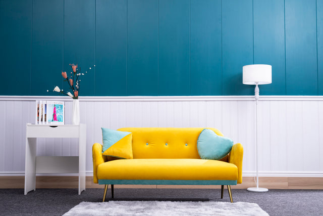 2156 sofa includes 2 pillows 58" yellow velvet sofa for small spaces