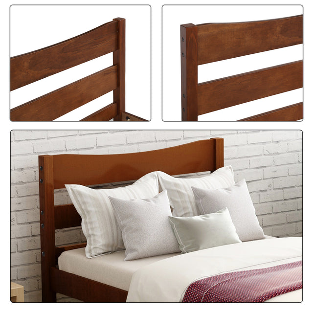 【Not allowed to sell to Walmart】Twin Size  Wood Platform Bed with Headboard and Wooden Slat Support (Walnut)