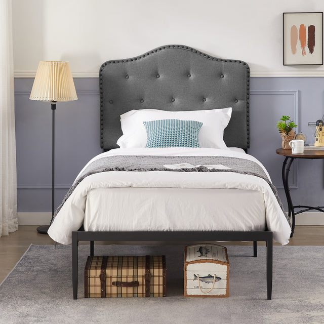 B113 Twin bed, Beautiful headboard with buttons  Strong iron frame with high temperature paint