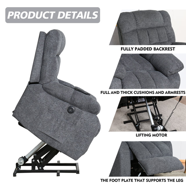 Electric lift recliner with heat therapy and massage, suitable for the elderly, heavy recliner, with modern padded arms and back, navy