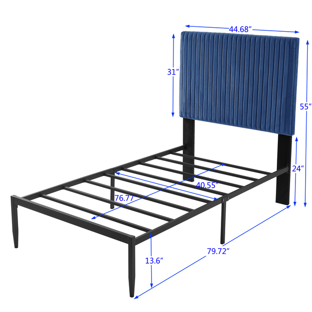B110 Twin bed Beautiful line stripe cushion headboard  Strong iron frame with high temperature paint