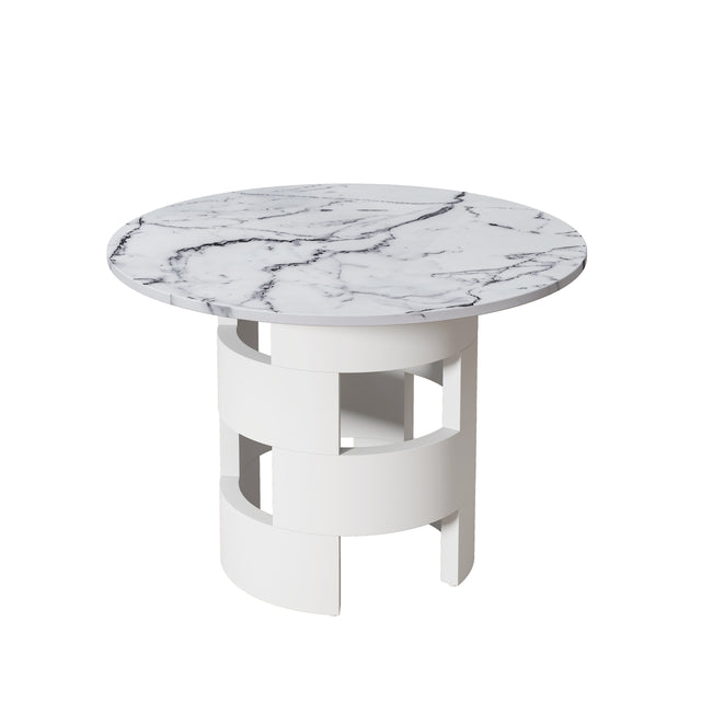 42.12"Modern Round Dining Table with Printed White Marble Table Top for Dining Room, Kitchen, Living Room